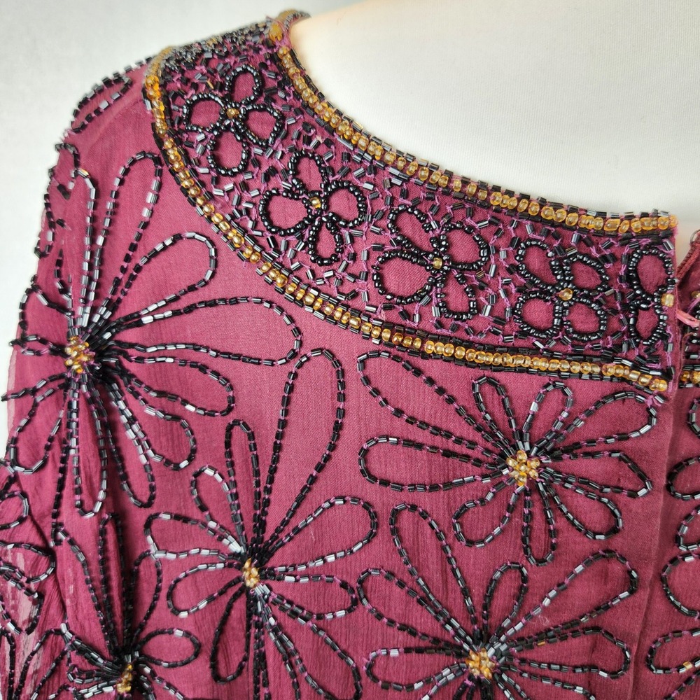 Adrianna Papell Vintage 100% Silk Beaded Top Womens 3X Floral Evening - Picture 8 of 11
